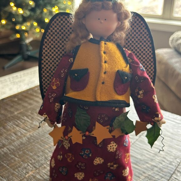 Vintage Mervyns Angel Doll With Felt Vest & Star Garland Christmas Cottage - Picture 2 of 11